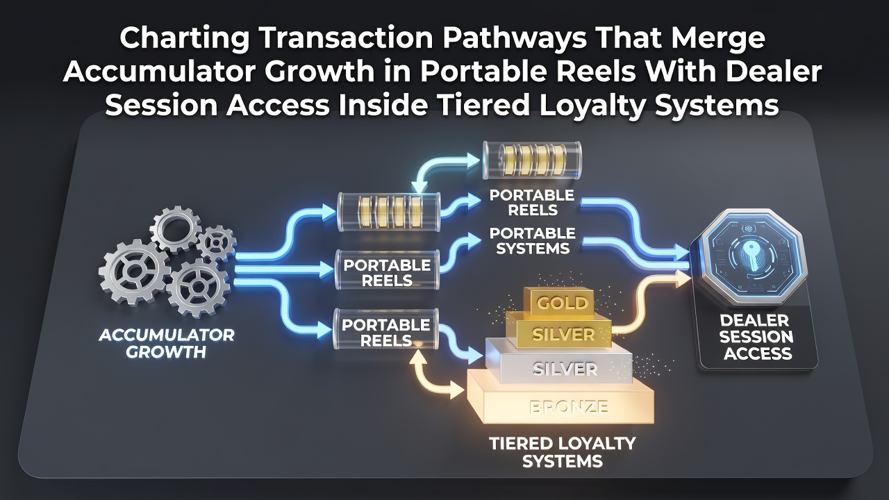 Diagram showing transaction flows between mobile reel accumulators and live dealer sessions within loyalty tiers
