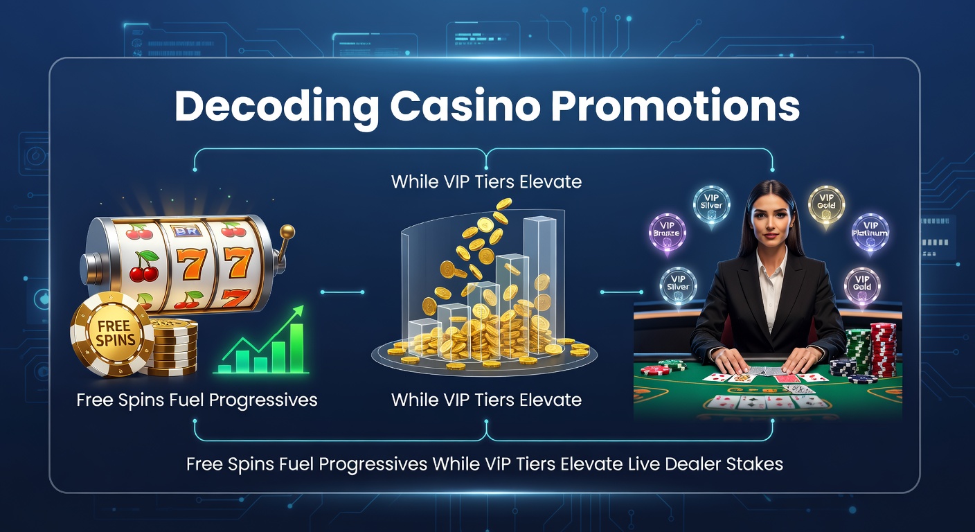 Vibrant slot machine display showing progressive jackpot counters climbing alongside free spin icons, capturing the thrill of casino promotions in action