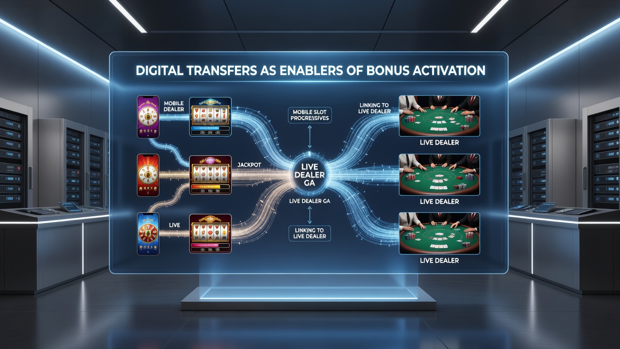 Live dealer interface displaying transferred progressive bonuses from mobile slot activity