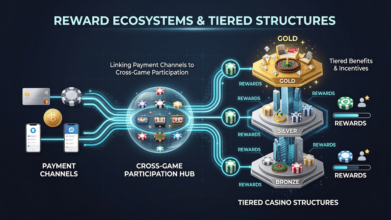 Infographic illustrating tier progression from base level to VIP status via integrated payment and game participation data