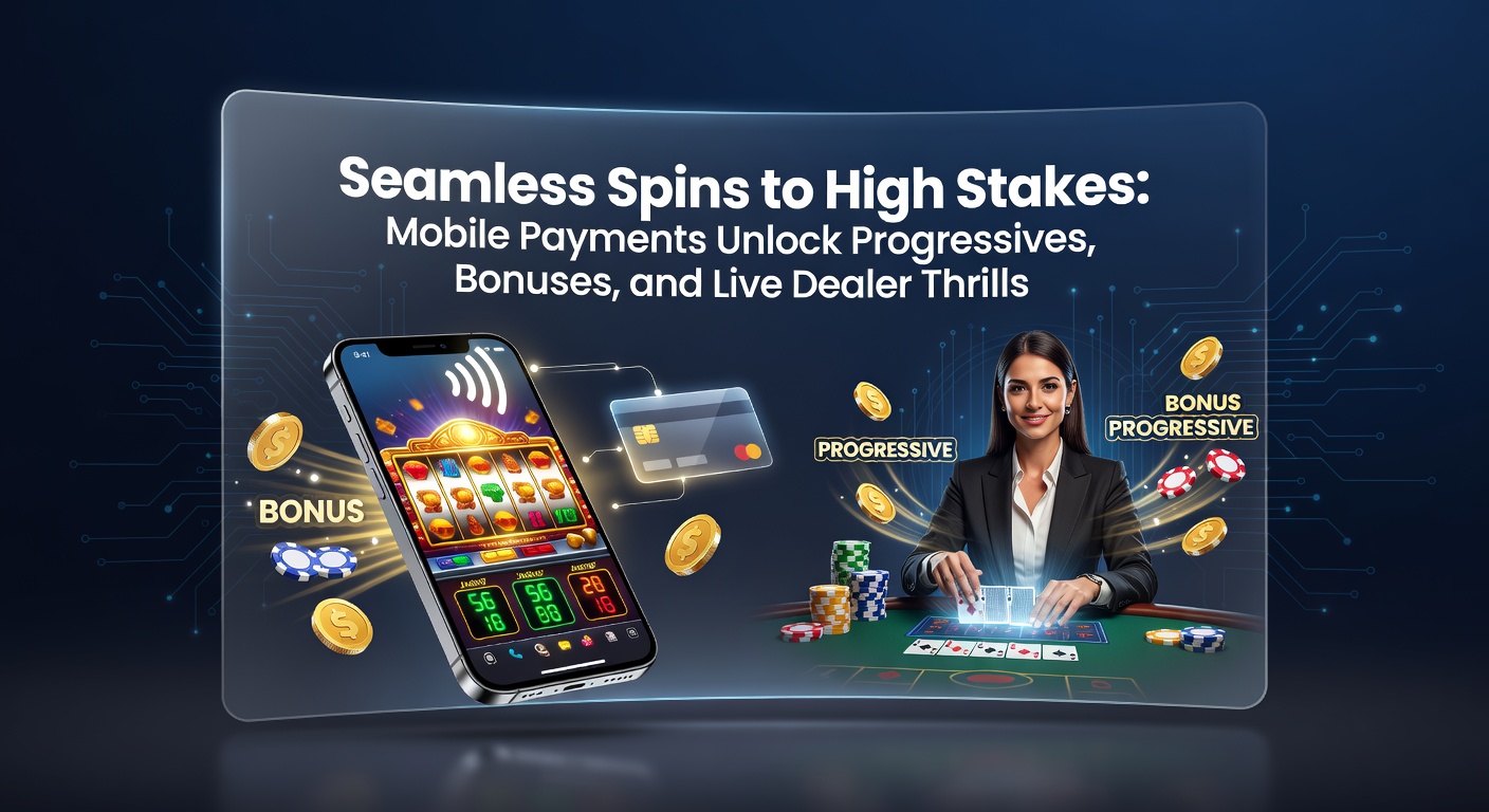 Smartphone displaying a vibrant mobile casino app with progressive jackpot slots glowing on screen, seamless payment icons overlayed for instant deposits