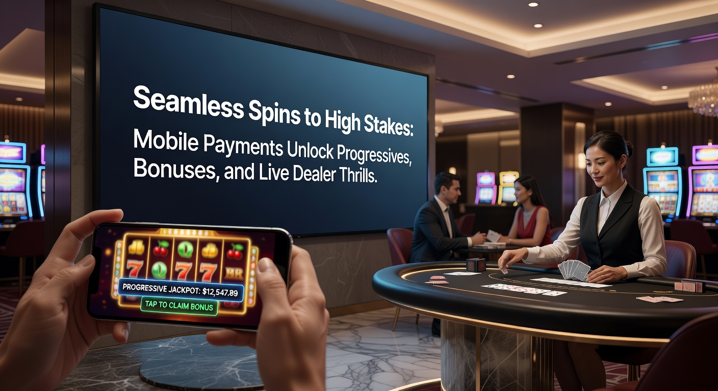 Dynamic split-screen of a mobile device showing instant bonus activation after payment, transitioning to live dealer blackjack table with high stakes in action