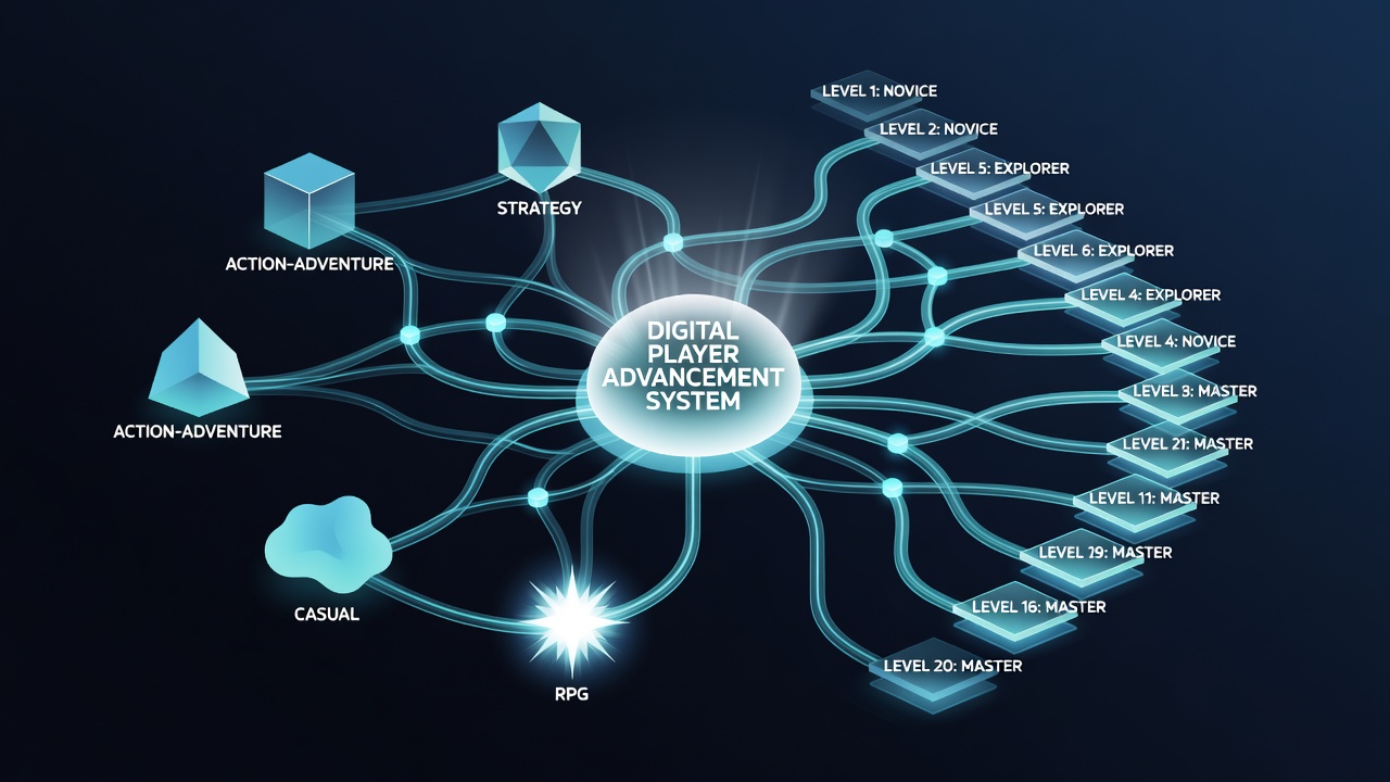 Illustration of data flows connecting reel-based and interactive game formats within loyalty frameworks